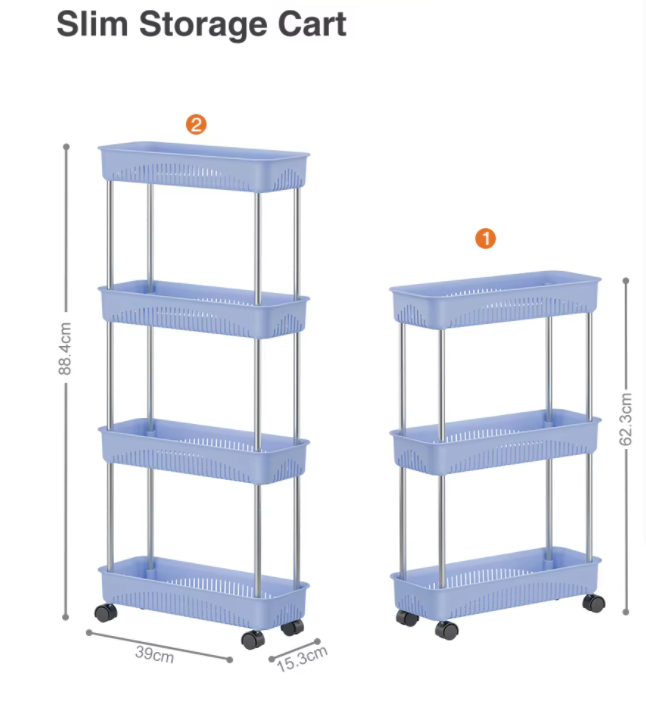 STORAGE CART 001 Fridge Side Slide Out Home Storage Rack Organizer Kitchen Storage Trolley Utility Cart for Space Saving Narrow Gaps